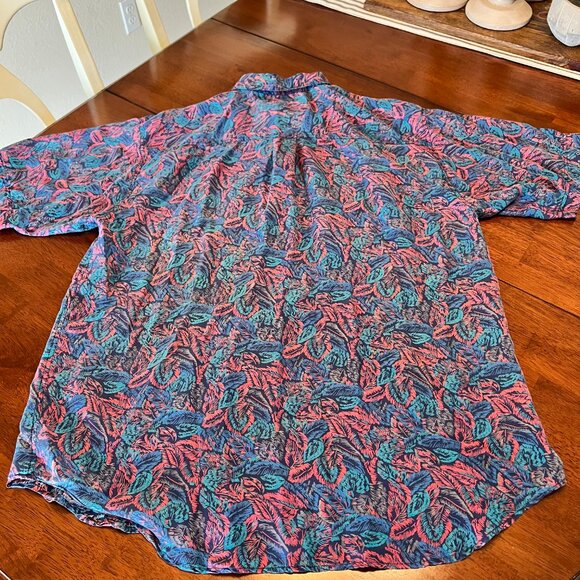 VTG Creative Edge Silk Adult Large Camp Shirt AOP Retro Floral Purple Button Up - Picture 10 of 11